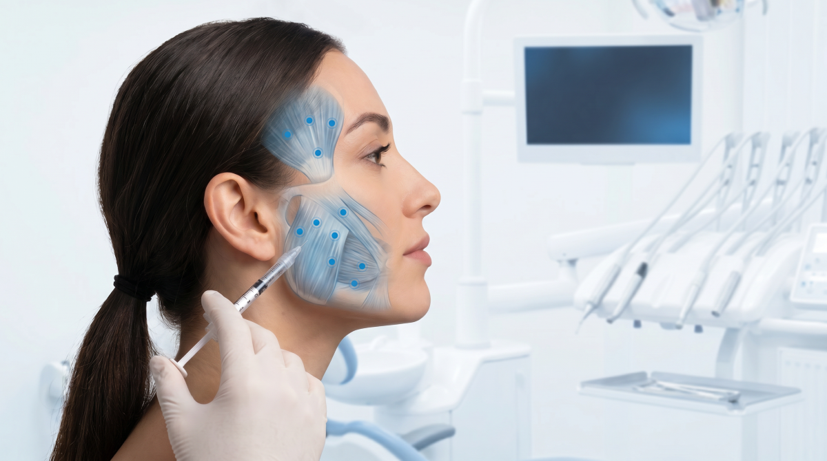 Botox for TMJ Injection Areas - White Dove Dental Milton Dentist administering Botox for TMJ injections to facial and jaw muscles in Milton, Ontario