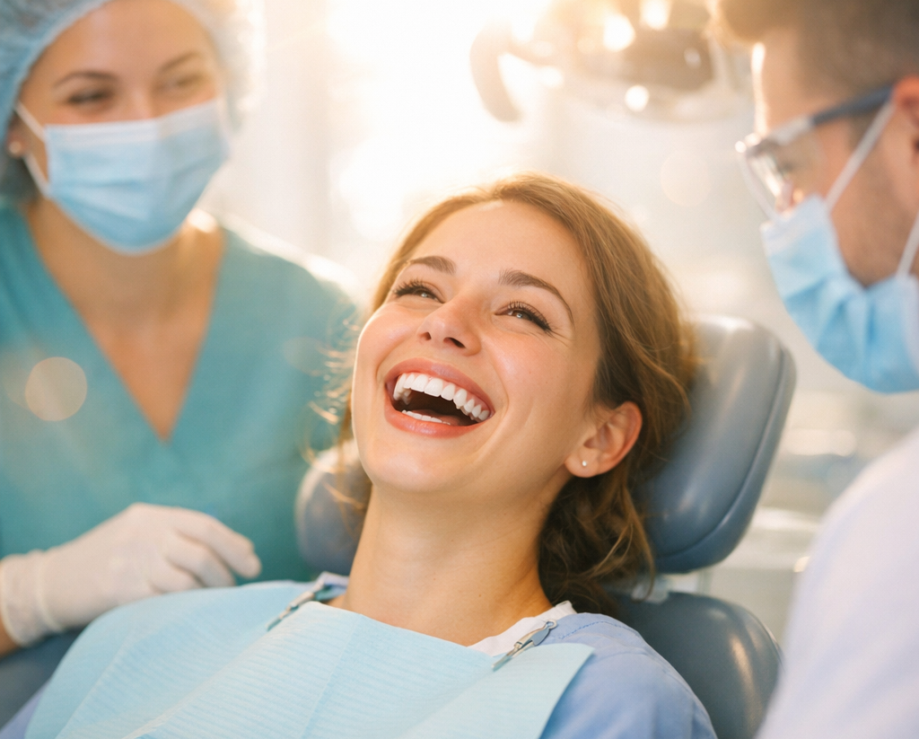 Hollywood Smile in Milton, Cosmetic Dental Procedure | White Dove Dental Hollywood smile in Milton procedure, patient receiving customized cosmetic dental treatment in the chair at White Dove Dental