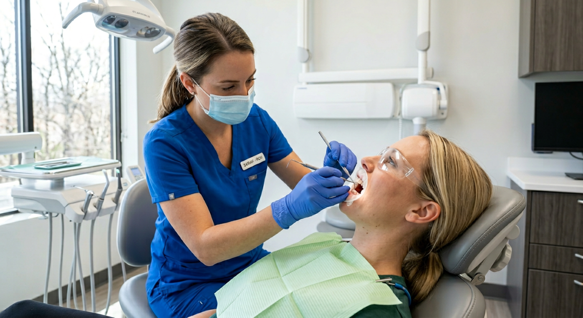 Scaling and Root Planing in Milton, Proven Deep Cleaning Results at White Dove Dental Scaling and root planing in Milton, dental hygienist performing deep cleaning below the gumline at White Dove Dental